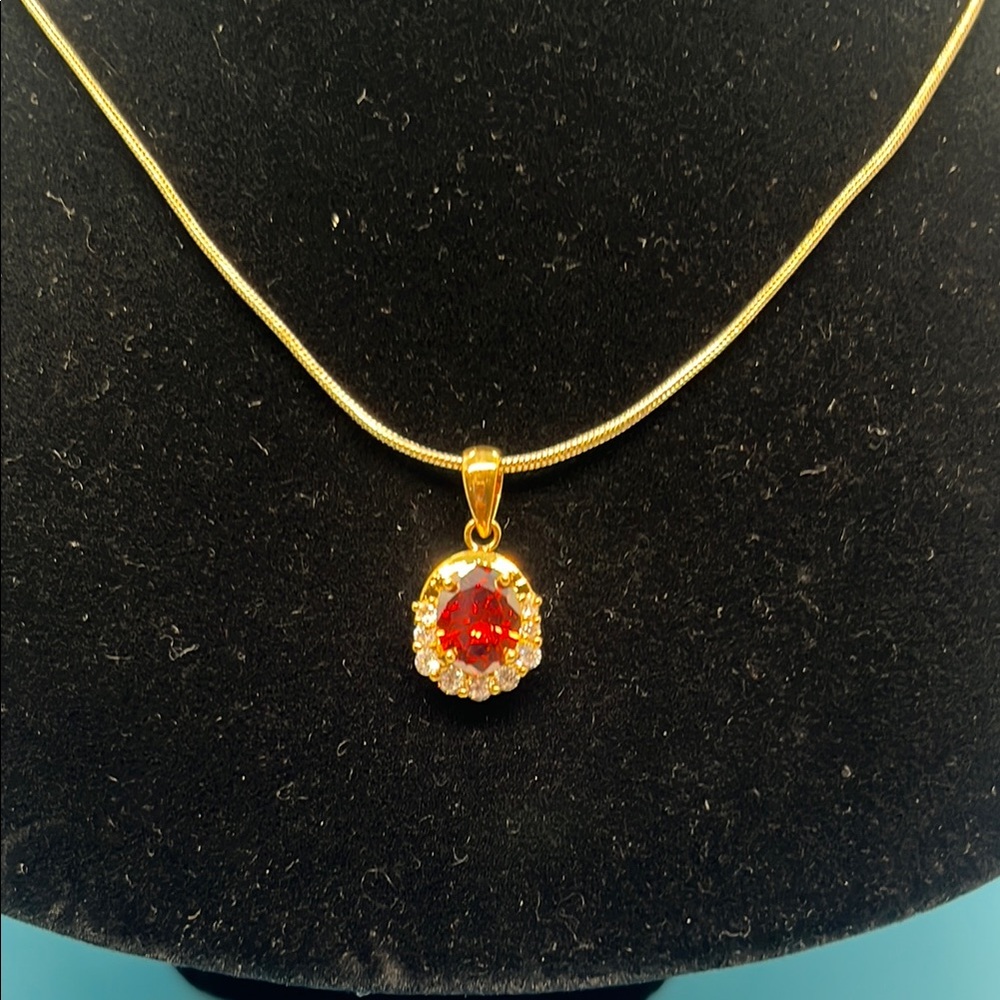 #0211.  Charter Club Gold Necklace with Red Pendant